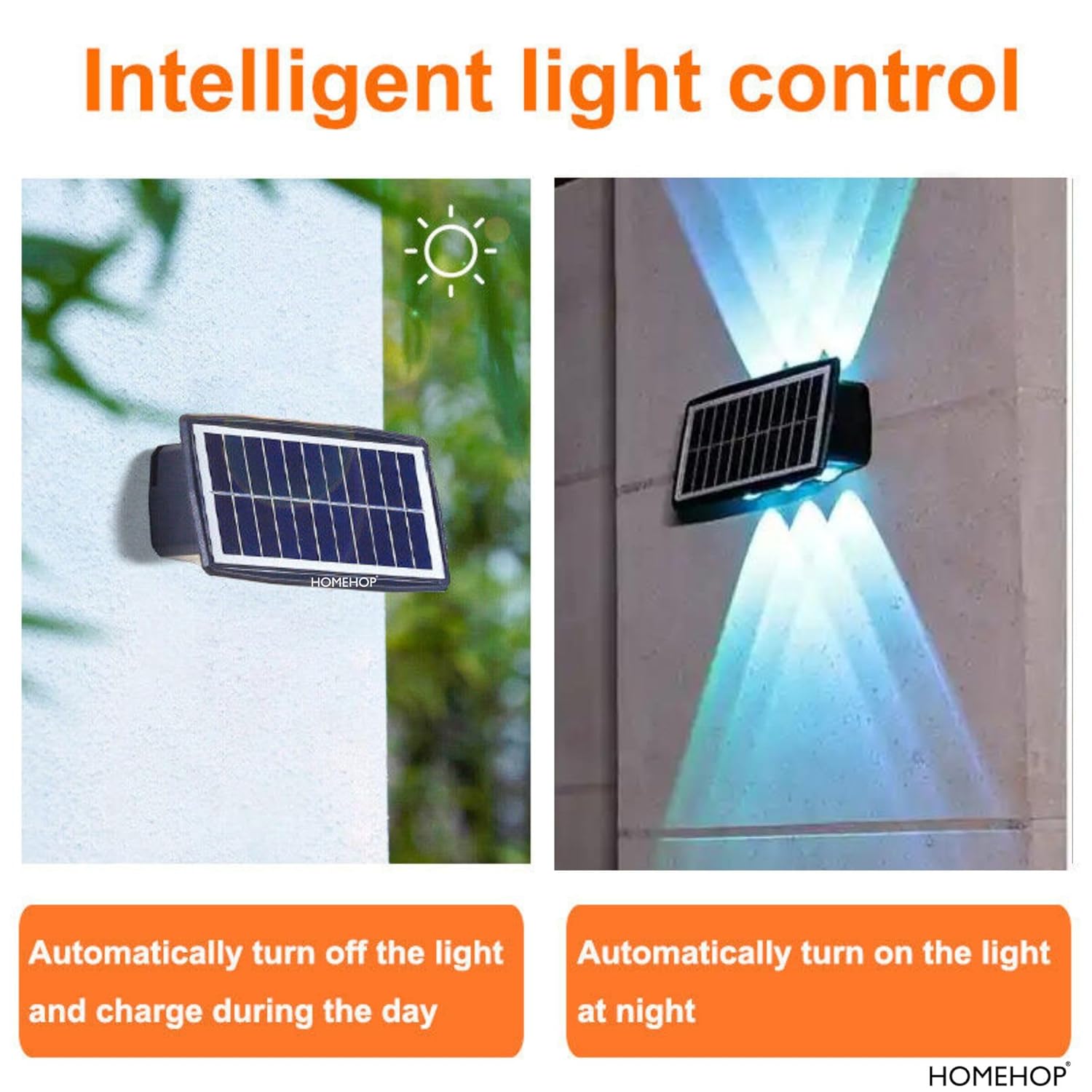 Homehop Solar Light Outdoor Waterproof Up and Down 6 Led Wall Lamp, for Home Decor, Garden, Courtyard, & Balcony Decoration with Auto On Off (Abs...