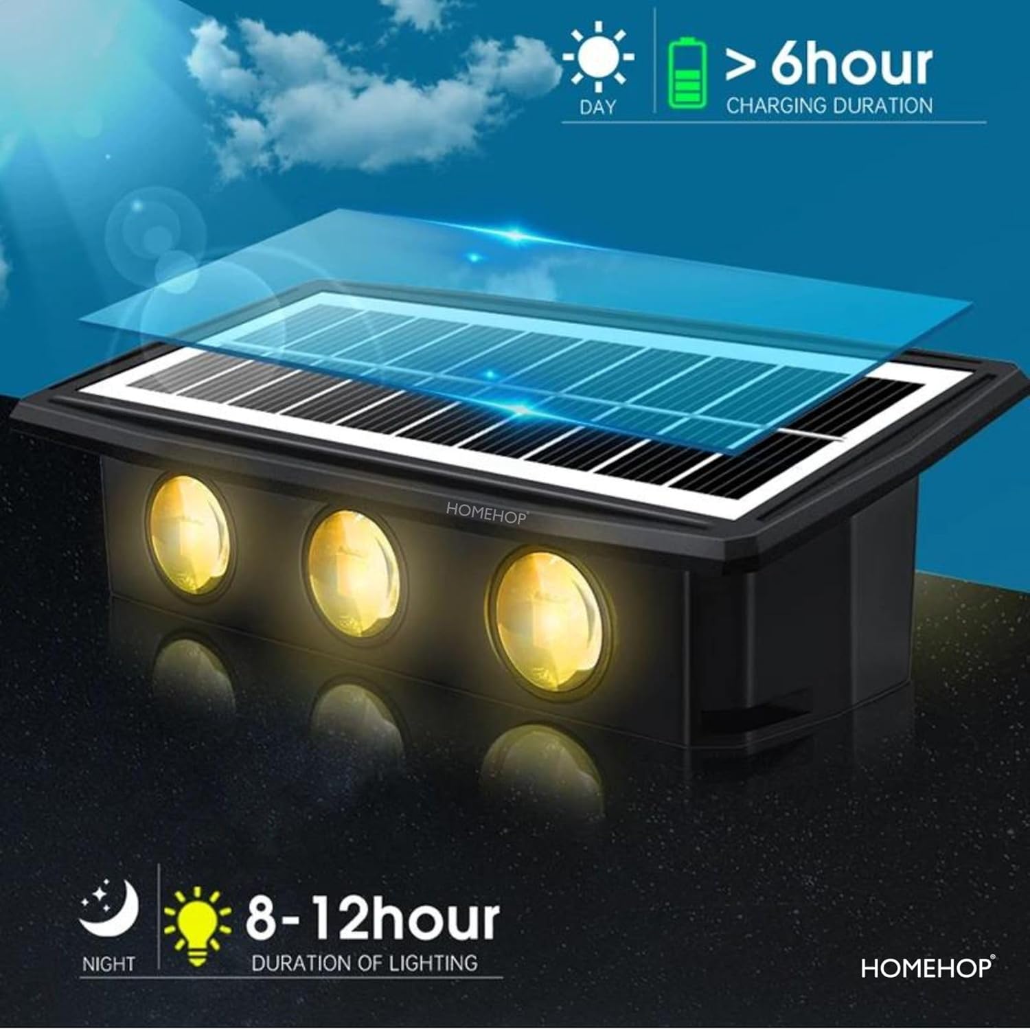 Homehop Solar Light Outdoor Waterproof Up and Down 6 Led Wall Lamp, for Home Decor, Garden, Courtyard, & Balcony Decoration with Auto On Off (Abs...