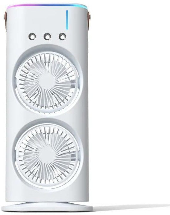 5 𝐘𝐞𝐚𝐫𝐬 𝐖𝐚𝐫𝐫𝐚𝐧𝐭𝐲) Portable Double Headed Mini Air Cooler Fan with Mist Humidifier | 3-Speed USB Rechargeable Oscillating Fan with LED Light, Ice Filling